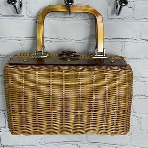 Vintage HANDBAG Rare Wicker & Tortoise Bakelite Handbag Ex